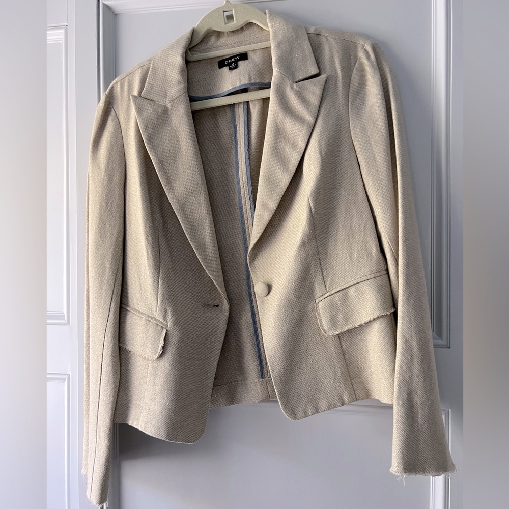 DREW gold sparkle one-button jacket blazer notched lapel sewn-closed pockets